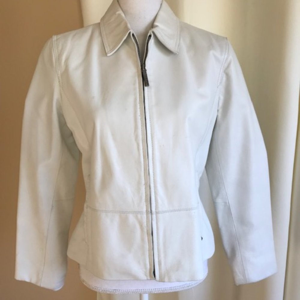 RIVET WHITE LEATHER JACKET
